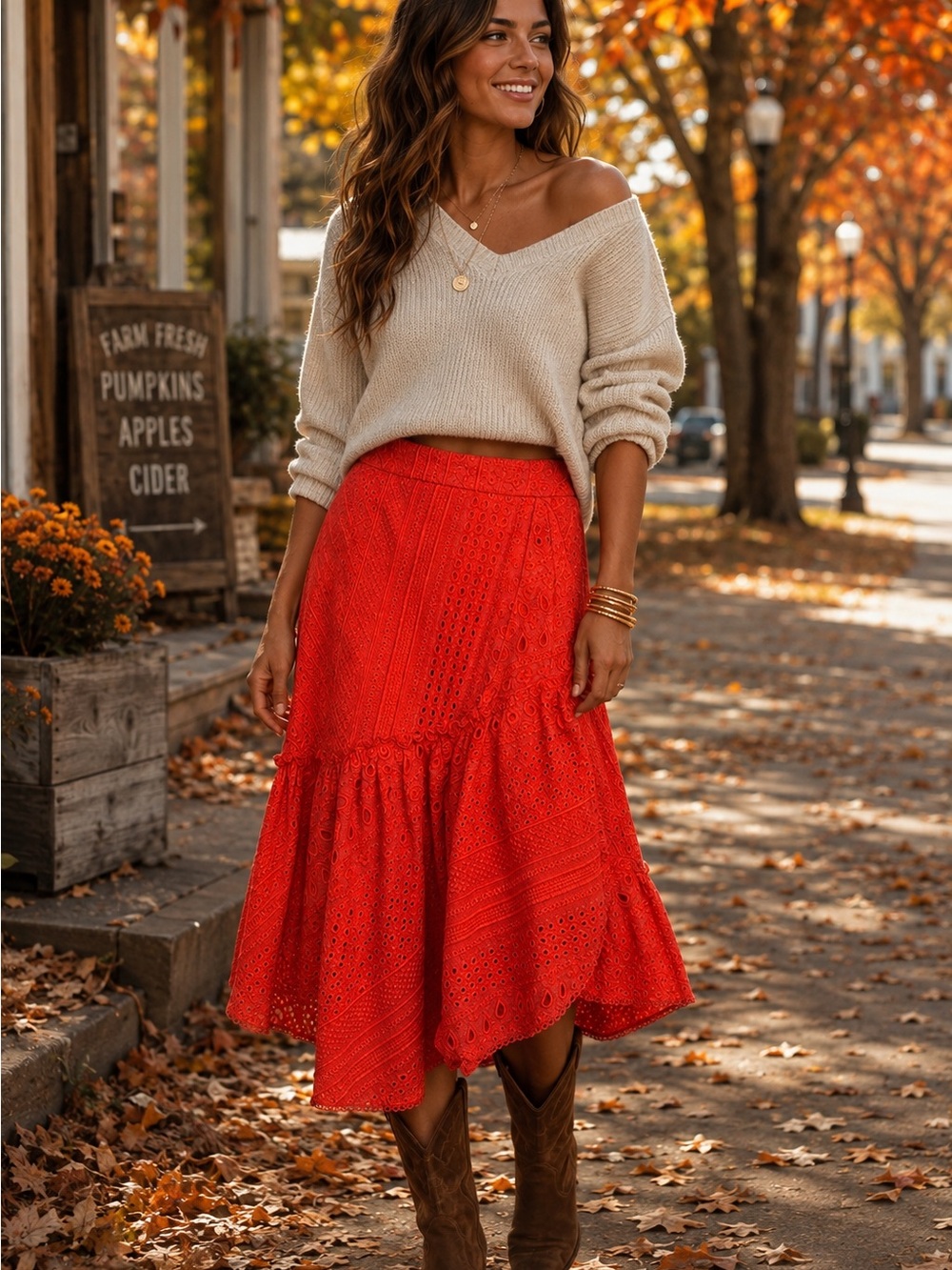 Trina Turk Eyelet Ruffled Midi Skirt